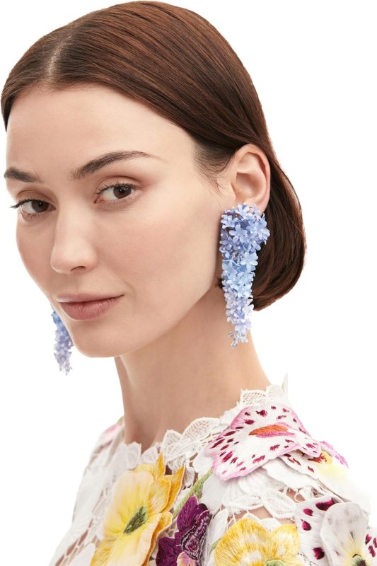 OSCAR DE LA RENTA CASCADING FLOWER CLIP-ON EARRINGS