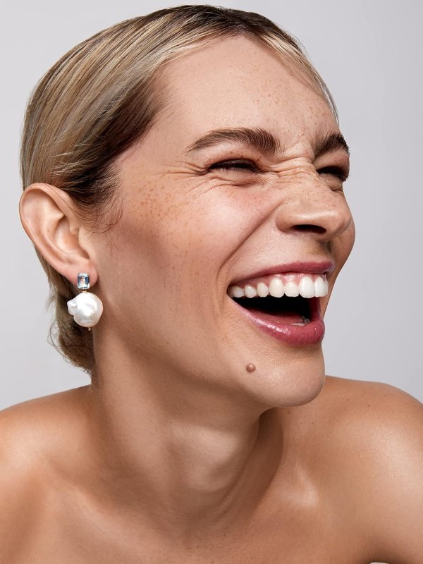 MATEO NEW YORK YELLOW GOLD BLUE TOPAZ AND BAROQUE PEARL DROP EARRINGS
