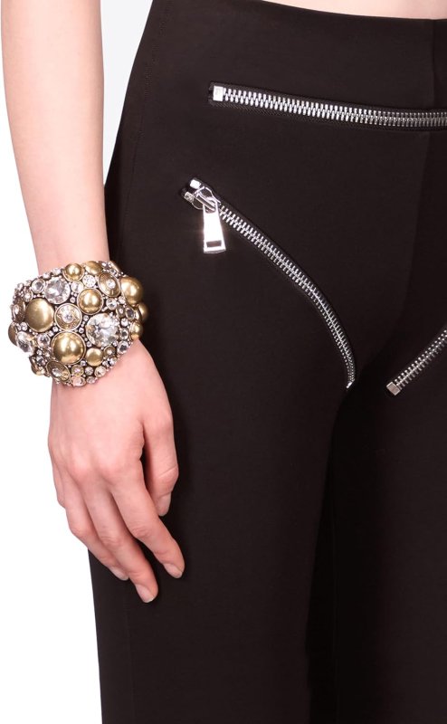 AREA CRYSTAL BUTTON CLUSTER CUFF BRACELET, OS, ANTIQUE GOLD