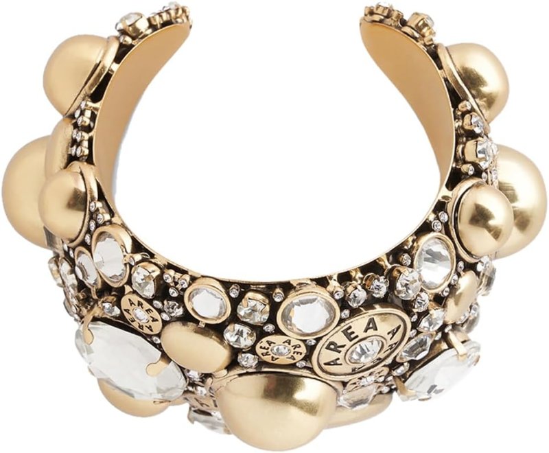 AREA CRYSTAL BUTTON CLUSTER CUFF BRACELET, OS, ANTIQUE GOLD