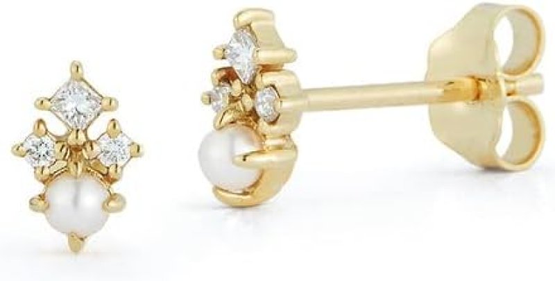 MATEO NEW YORK 14KT THE LITTLE THINGS TRI DIAMOND AND PEARL STUDS