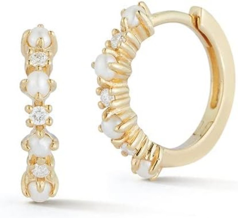 MATEO NEW YORK 14KT THE LITTLE THINGS PEARL AND DIAMOND HUGGIE