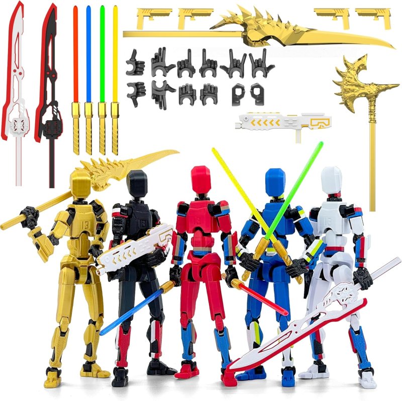 TITAN 13 ACTION FIGURE SET WITH LASER SABER 3D PRINTED T13 LUCKY ROBO DUMMY NOVA 13 ACTION FIGURES