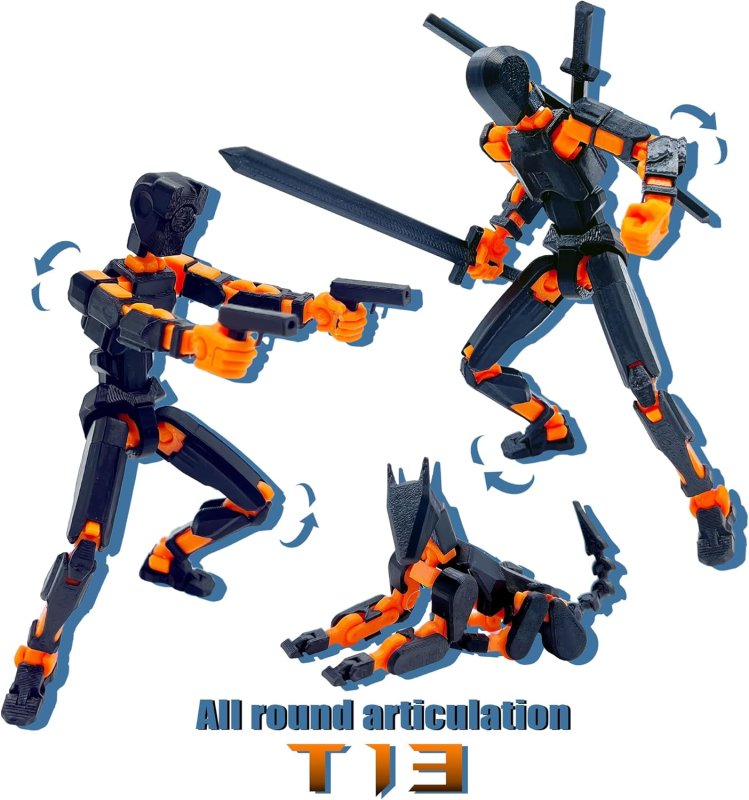 T13 ACTION FIGURE SET 3D PRINTED TOYS ROBO 13 DUMMY TITAN BLACK ORANGE