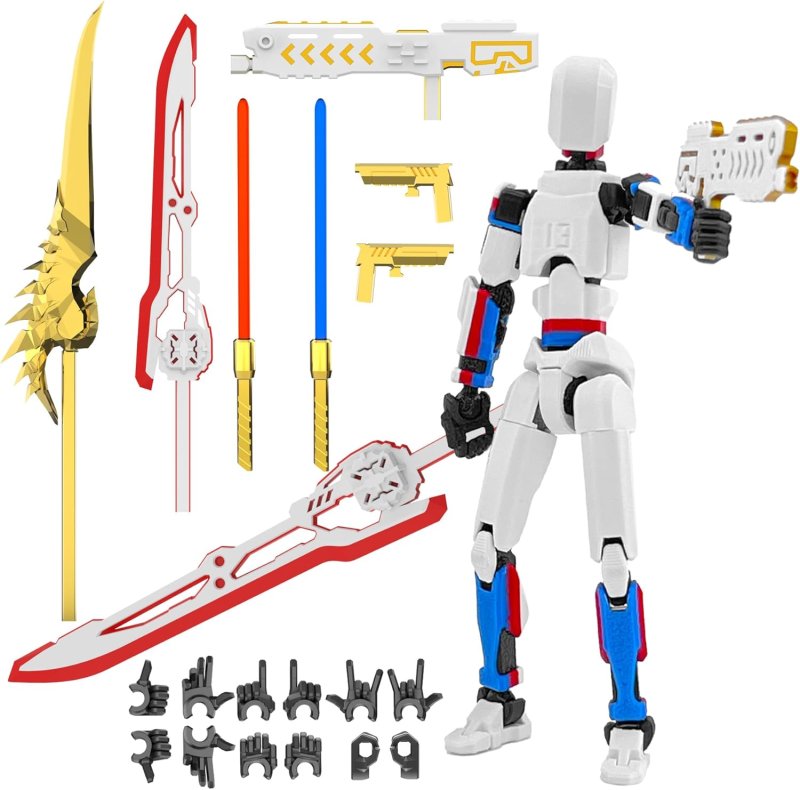 T13 ACTION FIGURE ASSEMBLED MULTI-COLORED TITAN 13 SET DUMMY LASER SABER 3D PRINTED T 13 LUCKY ROBO NOVA 13 ACTION FIGURES FIGURA DE ACCIóN T13 WHITE BLUE RED