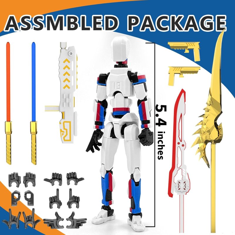 T13 ACTION FIGURE ASSEMBLED MULTI-COLORED TITAN 13 SET DUMMY LASER SABER 3D PRINTED T 13 LUCKY ROBO NOVA 13 ACTION FIGURES FIGURA DE ACCIóN T13 WHITE BLUE RED