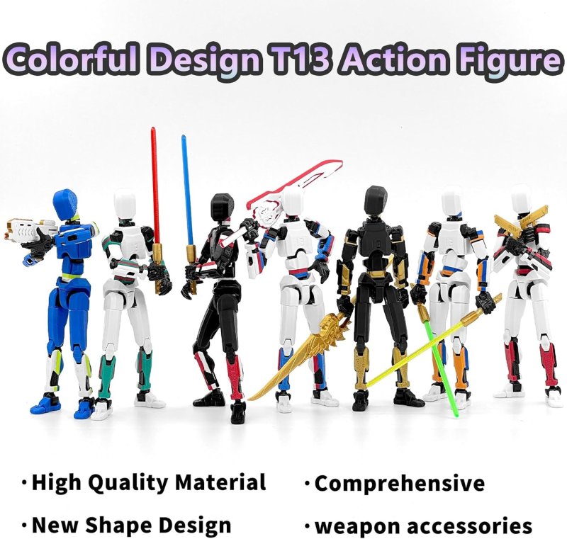 T13 ACTION FIGURE ASSEMBLED MULTI-COLORED TITAN 13 SET DUMMY LASER SABER 3D PRINTED T 13 LUCKY ROBO NOVA 13 ACTION FIGURES FIGURA DE ACCIóN T13 WHITE BLUE RED