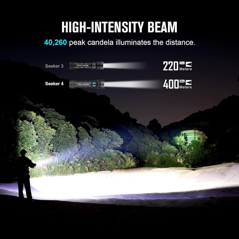OLIGHT SEEKER 4 RECHARGEABLE BRIGHT FLASHLIGHTS 3100 LUMENS HIGH POWERFUL FLASH LIGHT WITH USB-C CHARGING 400 METERS LONG RAGE LED FOR EMERGENCY CAMPING AND LAW ENFORCEMENT MATTE BLACK