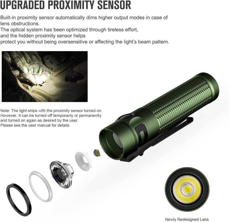 OLIGHT BATON3 PRO MAX 2500 LUMENS RECHARGEABLE EDC FLASHLIGHTS SAFETY SENSOR POCKET LIGHT CAMPING HIKING EMERGENCY COOL WHITE LIGHT 5700~6700K
