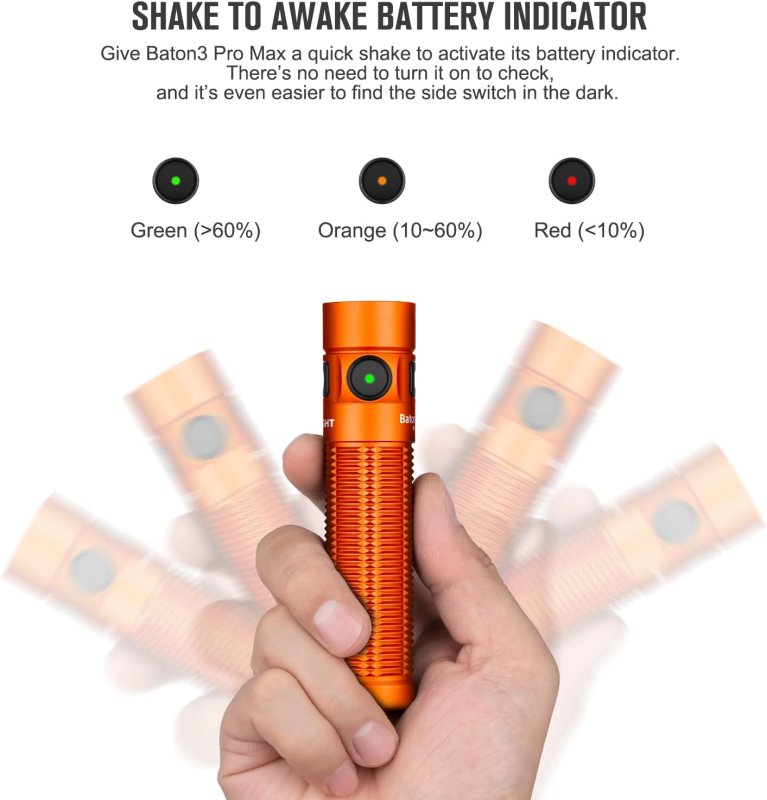 OLIGHT BATON3 PRO MAX FLASHLIGHT RECHARGEABLE COMPACT EDC SAFETY PROXIMITY SENSOR 2500 LED HIGH LUMENS CAMPING HIKING EMERGENCY ORANGE COOL WHITE