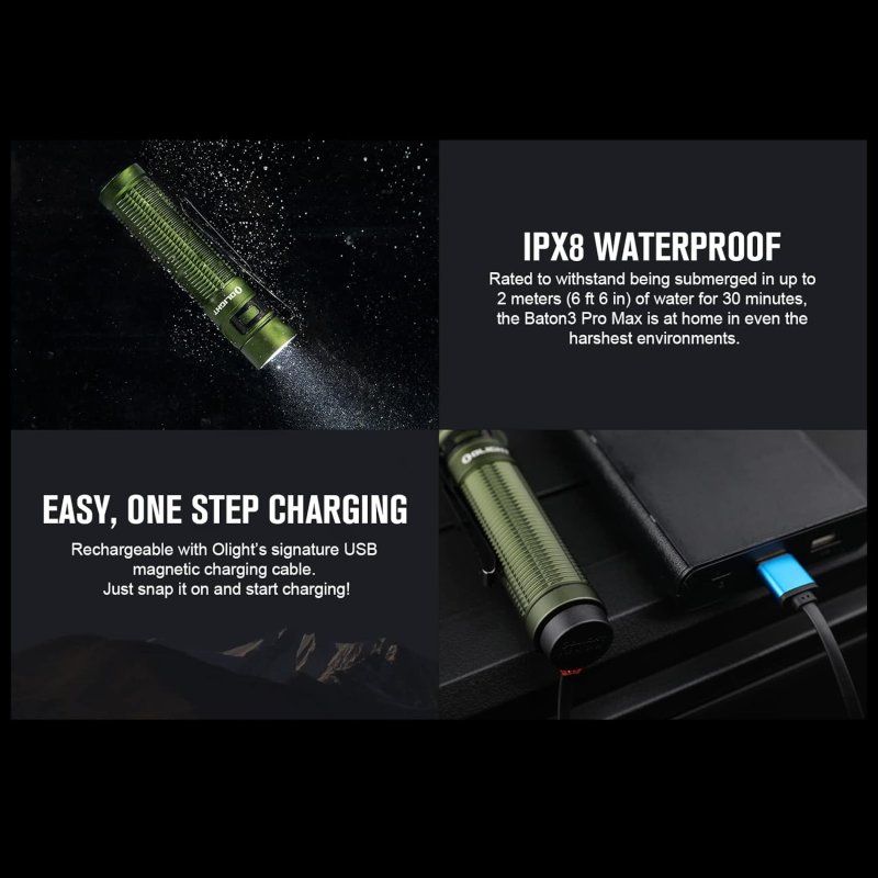 OLIGHT BATON3 PRO MAX 2500 LUMENS RECHARGEABLE COMPACT EDC FLASHLIGHTS WITH SAFETY PROXIMITY SENSOR POCKET LIGHT FOR CAMPING HIKING EMERGENCY COOL WHITE LIGHT 5700~6700K