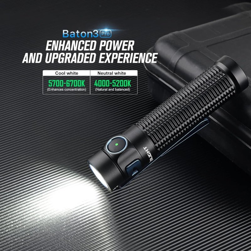 OLIGHT BATON3 PRO 1500 LUMENS EDC RECHARGEABLE FLASHLIGHTS WITH MCC3 L-SHAPE STAND HIGH PERFORMANCE LED LIGHT FOR CAMPING AND EMERGENCY COOL WHITE LIGHT 5700~6700K