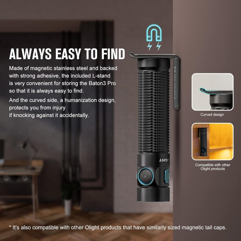 OLIGHT BATON3 PRO 1500 LUMENS EDC RECHARGEABLE FLASHLIGHTS WITH MCC3 L-SHAPE STAND HIGH PERFORMANCE LED LIGHT FOR CAMPING AND EMERGENCY COOL WHITE LIGHT 5700~6700K