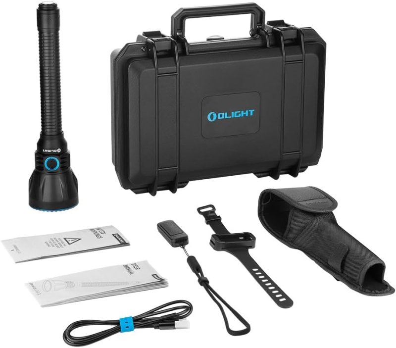 OLIGHT JAVELOT TURBO 2 1800 LUMEN RECHARGEABLE TACTICAL FLASHLIGHT LONG-RANGE 4921FT THROW DUAL-SWITCH LED HUNTING LIGHT WIRELESS REMOTE 8M CONTROL BATTERY PACK USB C CABLE BLACK