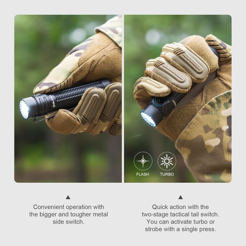 OLIGHT WARRIOR MINI3 TACTICAL FLASHLIGHT DUAL SWITCHES LED RECHARGEABLE LIGHT MCC3 CHARGER 1750 LUMENS POWERFUL EDC LIGHT CAMPING EMERGENCY OUTDOOR BLACK