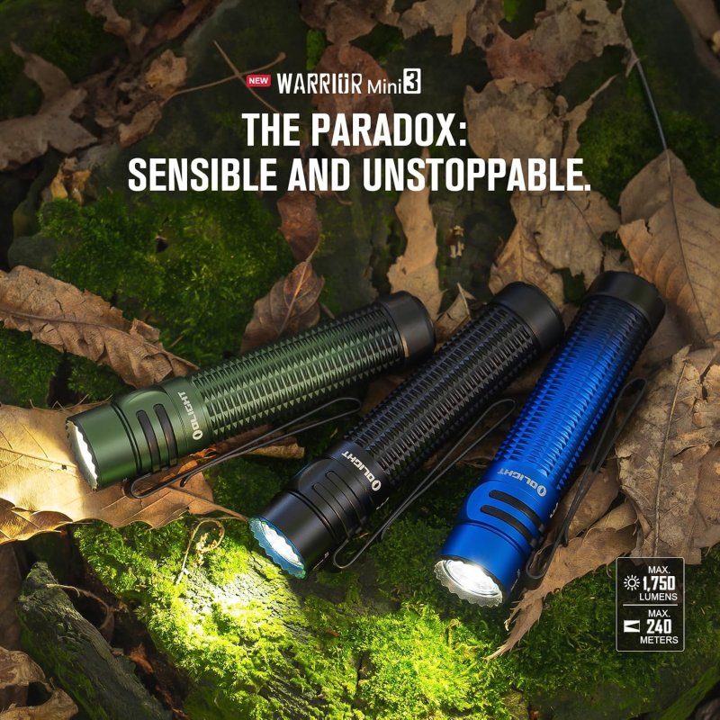 OLIGHT WARRIOR MINI3 TACTICAL FLASHLIGHT DUAL SWITCHES LED RECHARGEABLE LIGHT MCC3 CHARGER 1750 LUMENS POWERFUL EDC LIGHT CAMPING EMERGENCY OUTDOOR BLACK