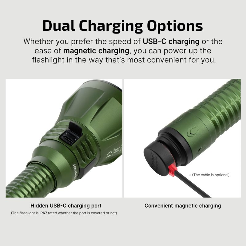 OLIGHT JAVELOT TURBO 2 1800 LUMEN RECHARGEABLE TACTICAL FLASHLIGHT LONG RANGE 4921FT THROW DUAL-SWITCH LED HUNTING LIGHT WIRELESS REMOTE CONTROL BATTERY PACK USB C CABLE OD GREEN