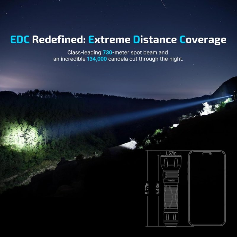 OLIGHT JAVELOT HIGH POWER TACTICAL FLASHLIGHT 1350 LUMENS RECHARGEABLE EDC FLASHLIGHTS DUAL SWITCHES LONG BEAM 2395FT DOUBLES AS RAIL-MOUNTED LIGHT FOR SEARCHING AND HUNTING MATTE BLACK