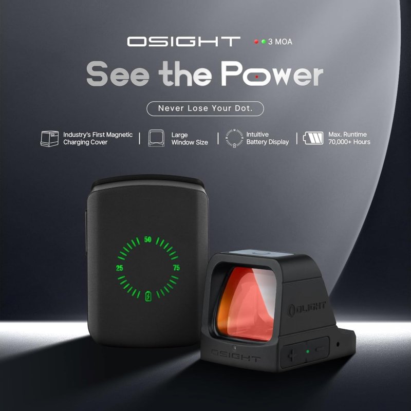 OLIGHT OSIGHT 3 MOA RECHARGEABLE DOT OPEN REFLEX SIGHT CHARGING COVER TACTICAL PARALLAX-FREE SIGHTS PICATINNY MOUNT COMPATIBLE GREEN RED DOT OPTIONS