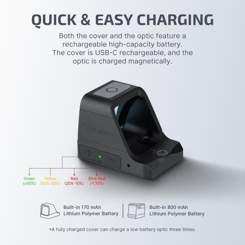 OLIGHT OSIGHT 3 MOA RECHARGEABLE DOT OPEN REFLEX SIGHT CHARGING COVER TACTICAL PARALLAX-FREE SIGHTS PICATINNY MOUNT COMPATIBLE GREEN RED DOT OPTIONS
