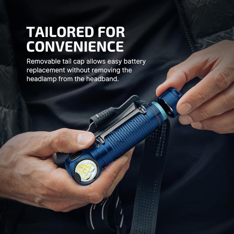 OLIGHT PERUN 3 RECHARGEABLE HEADLAMP FLASHLIGHT 3000 LUMENS LED HEADLIGHT RED LIGHT WATERPROOF HEAD LAMP HEADBAND OUTDOOR CAMPING HIKING WORKING MIDNIGHT BLUE