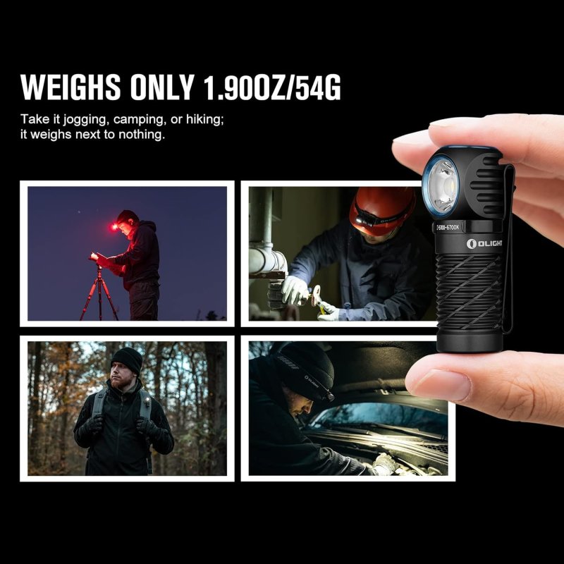 OLIGHT PERUN 2 MINI HEADLAMP 1100 LUMENS LED HEAD FLASHLIGHT RECHARGEABLE HEADLIGHT RED LIGHT OPTION IDEAL FOR WORK HIKING CAMPING CLIMBING BLACK COOL WHITE 5700-6700K