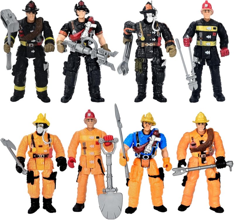 FIREFIGHTER ACTION FIGURES 8 PIECES FIREMAN TOYS BOYS GIRLS 4-INCH FIGURE PLAYSETS ACCESSORIES IDEAL GIFTS CHRISTMAS PARTY FAVOR