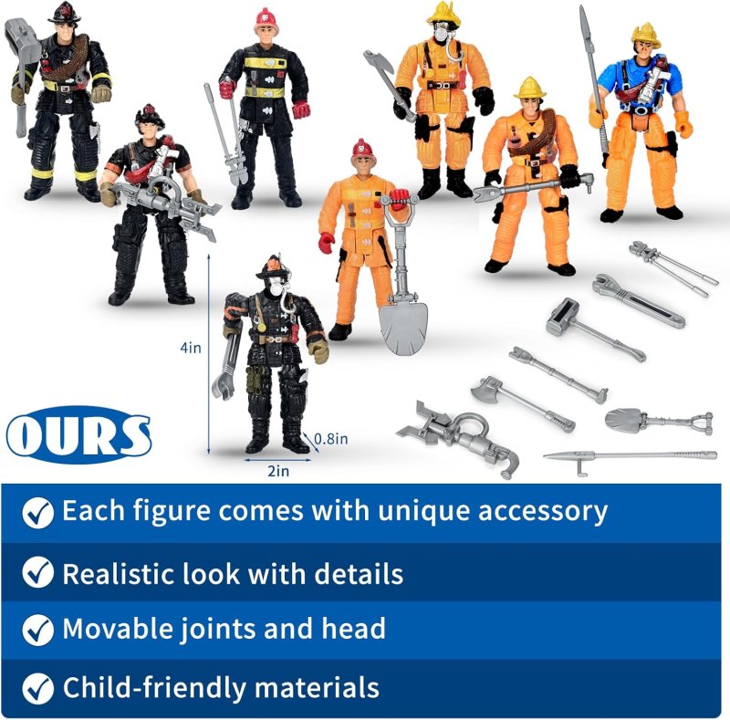 FIREFIGHTER ACTION FIGURES 8 PIECES FIREMAN TOYS BOYS GIRLS 4-INCH FIGURE PLAYSETS ACCESSORIES IDEAL GIFTS CHRISTMAS PARTY FAVOR