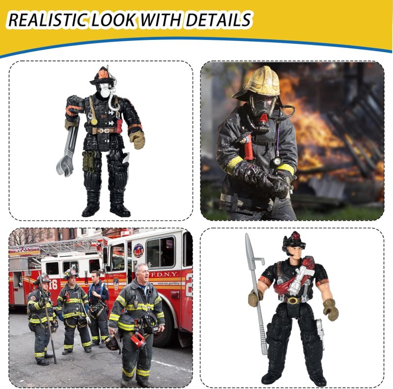FIREFIGHTER ACTION FIGURES 8 PIECES FIREMAN TOYS BOYS GIRLS 4-INCH FIGURE PLAYSETS ACCESSORIES IDEAL GIFTS CHRISTMAS PARTY FAVOR