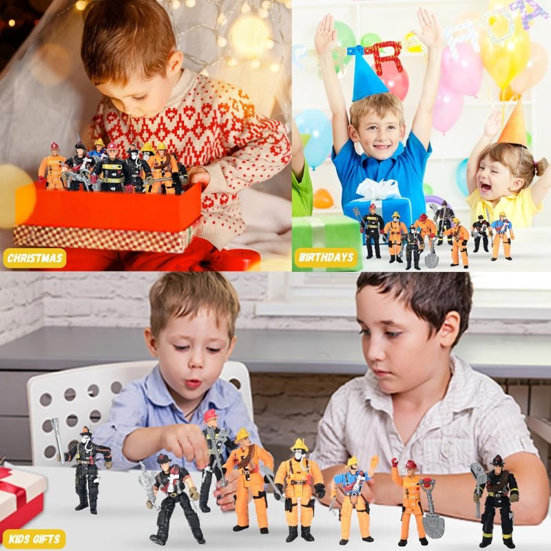 FIREFIGHTER ACTION FIGURES 8 PIECES FIREMAN TOYS BOYS GIRLS 4-INCH FIGURE PLAYSETS ACCESSORIES IDEAL GIFTS CHRISTMAS PARTY FAVOR