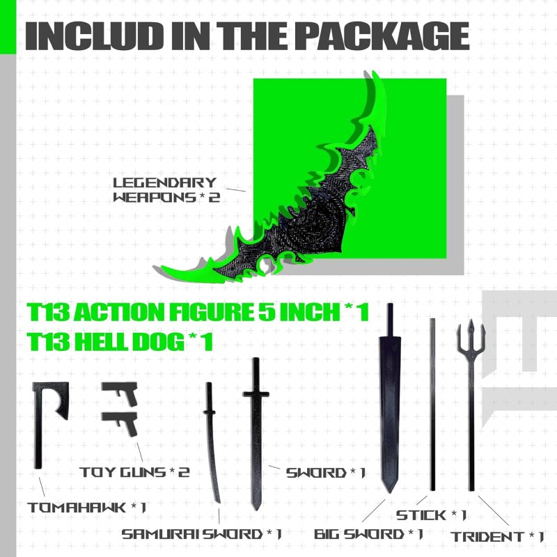 T13 ACTION FIGURE SET ASSEMBLY COMPLETED DUMMY 13 TITAN 13 ACTION FIGURES 3D PRINTED TOYS MULTI-JOINTED MOVABLE BLACK GREEN