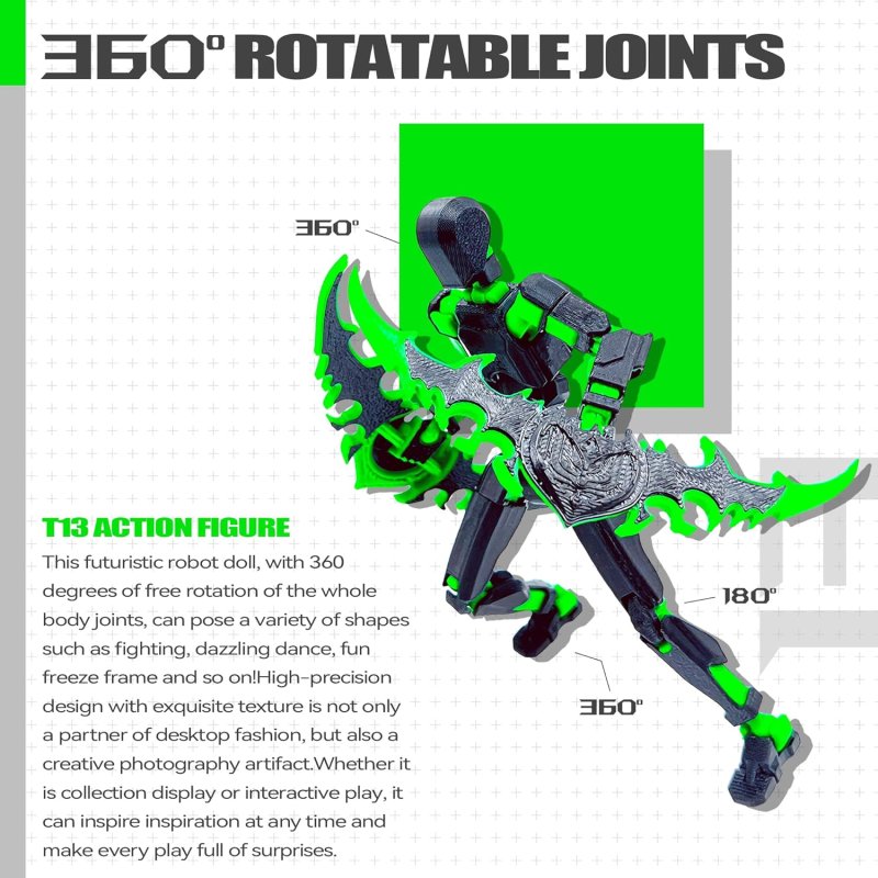 T13 ACTION FIGURE SET ASSEMBLY COMPLETED DUMMY 13 TITAN 13 ACTION FIGURES 3D PRINTED TOYS MULTI-JOINTED MOVABLE BLACK GREEN