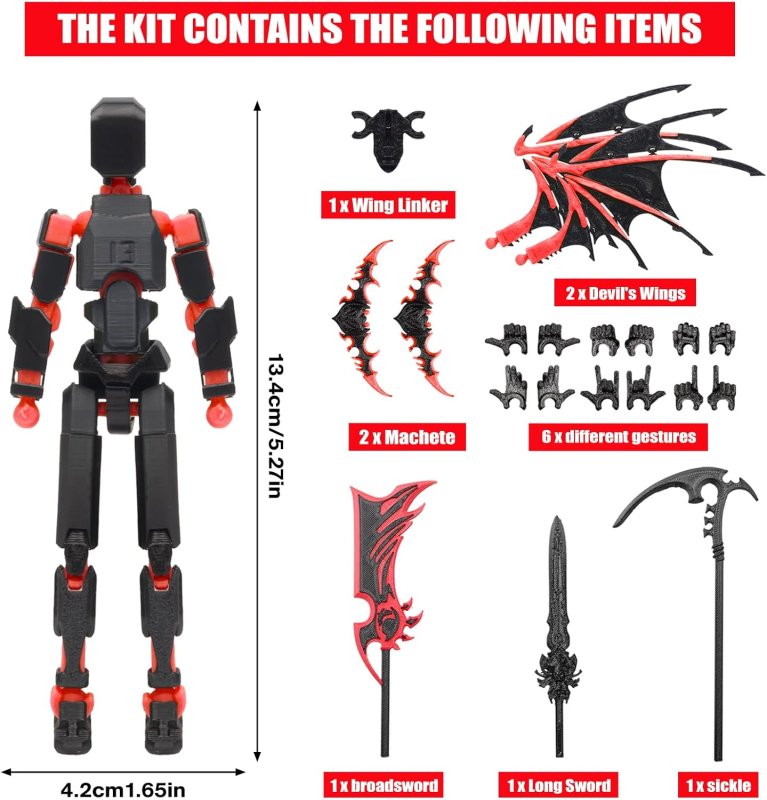 T13 ACTION FIGURE SET ASSEMBLY COMPLETED TITAN 13 ROBOT DUMMY 13 3D PRINTED ACTION FIGURE IDEAL COLLECTORS DESKTOP DECORATIONS RED