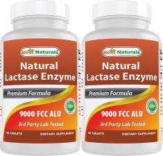 BEST NATURALS LACTASE ENZYME 9000 FCC ALU 90 TABLETS FOR LACTOSE INTOLERANCE RELIEF - 2 PACK