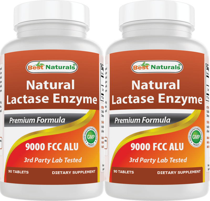 BEST NATURALS LACTASE ENZYME 9000 FCC ALU 90 TABLETS FOR LACTOSE INTOLERANCE RELIEF - 2 PACK