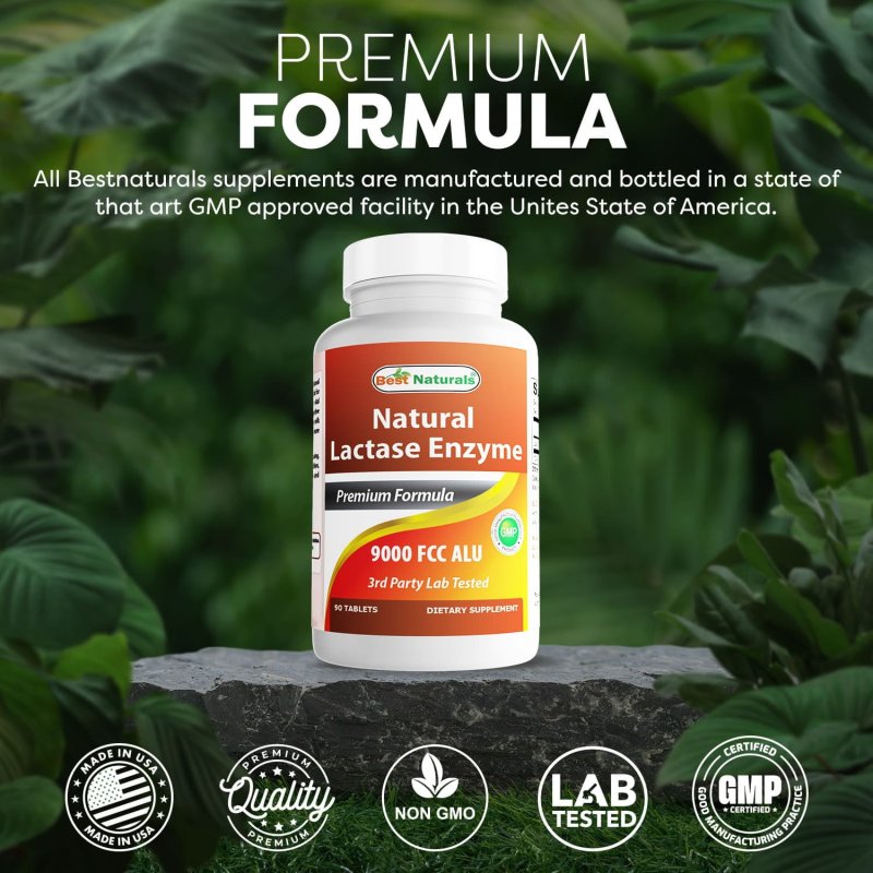 BEST NATURALS LACTASE ENZYME 9000 FCC ALU 90 TABLETS FOR LACTOSE INTOLERANCE RELIEF - 2 PACK