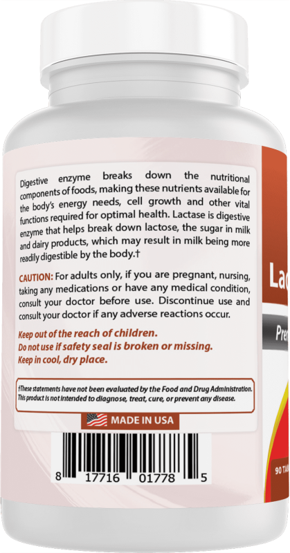 BEST NATURALS LACTASE ENZYME 9000 FCC ALU 90 TABLETS FOR LACTOSE INTOLERANCE RELIEF - 2 PACK