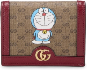 GUCCI PRE-LOVED DORAEMON X GUCCI COATED CANVAS COMPACT WALLET, RED