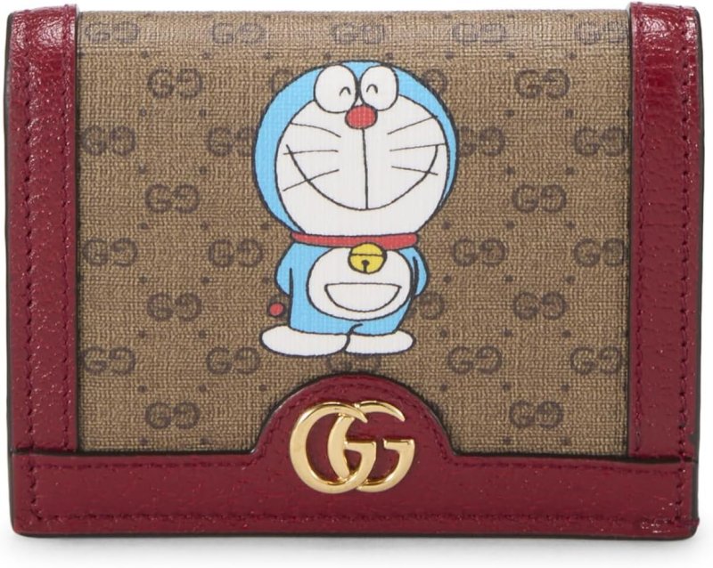 GUCCI PRE-LOVED DORAEMON X GUCCI COATED CANVAS COMPACT WALLET, RED