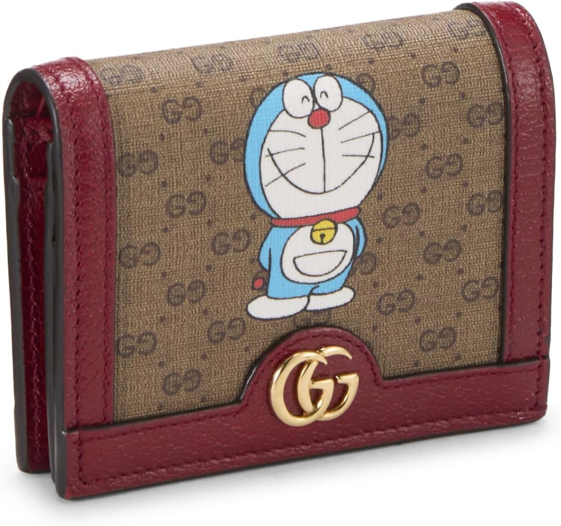 GUCCI PRE-LOVED DORAEMON X GUCCI COATED CANVAS COMPACT WALLET, RED