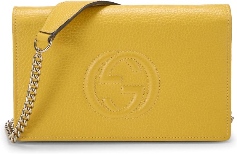 GUCCI PRE-LOVED YELLOW LEATHER SOHO WALLET ON CHAIN (WOC), YELLOW