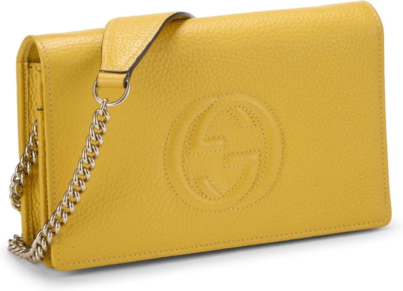 GUCCI PRE-LOVED YELLOW LEATHER SOHO WALLET ON CHAIN (WOC), YELLOW