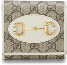 GUCCI PRE-LOVED WHITE ORIGINAL GG SUPREME CANVAS COMPACT WALLET, WHITE