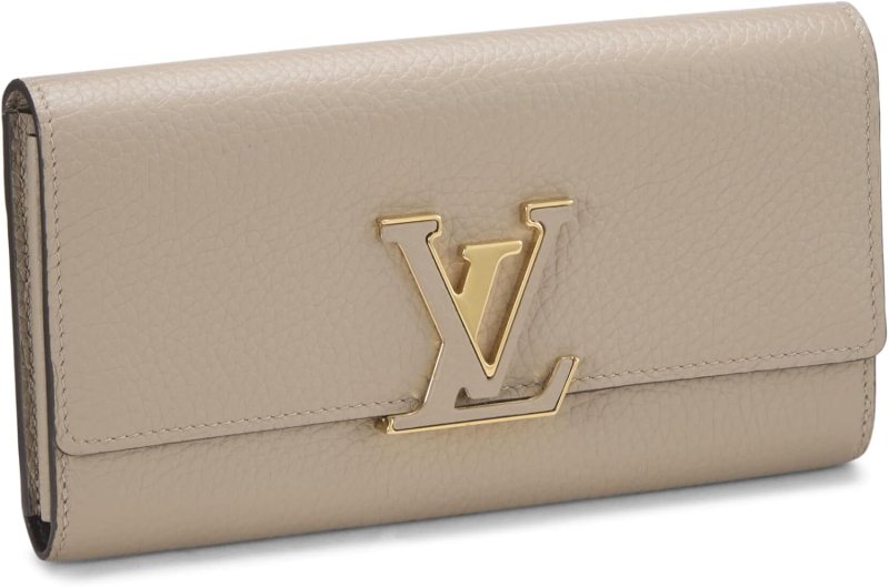 LOUIS VUITTON PRE-LOVED BEIGE TAURILLON LEATHER CAPUCINES WALLET, BEIGE