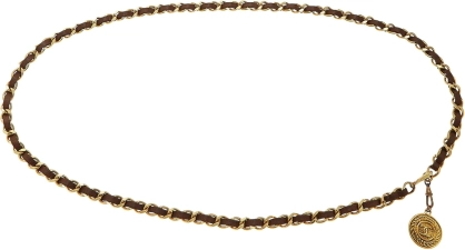 CHANEL PRE-LOVED GOLD & BROWN LEATHER CHAIN BELT, BROWN
