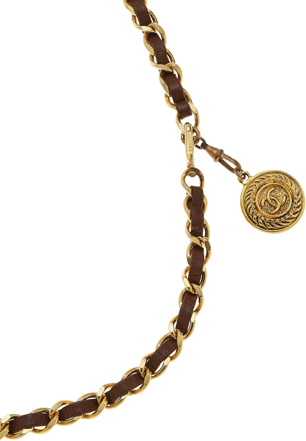 CHANEL PRE-LOVED GOLD & BROWN LEATHER CHAIN BELT, BROWN