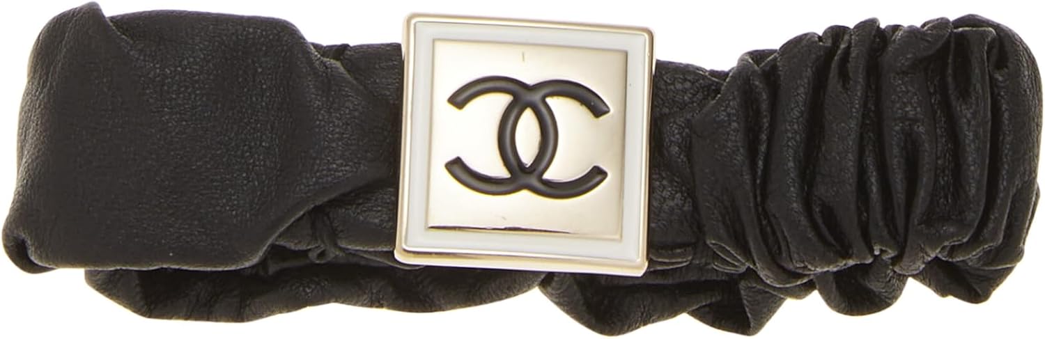 CHANEL PRE-LOVED BLACK LAMBSKIN 'CC' HAIR TIE, BLUE
