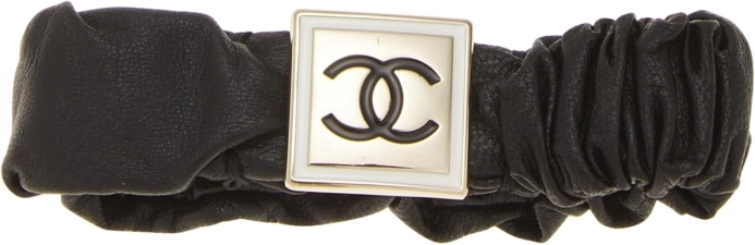 CHANEL PRE-LOVED BLACK LAMBSKIN 'CC' HAIR TIE, BLUE