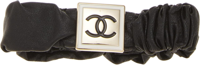 CHANEL PRE-LOVED BLACK LAMBSKIN 'CC' HAIR TIE, BLUE