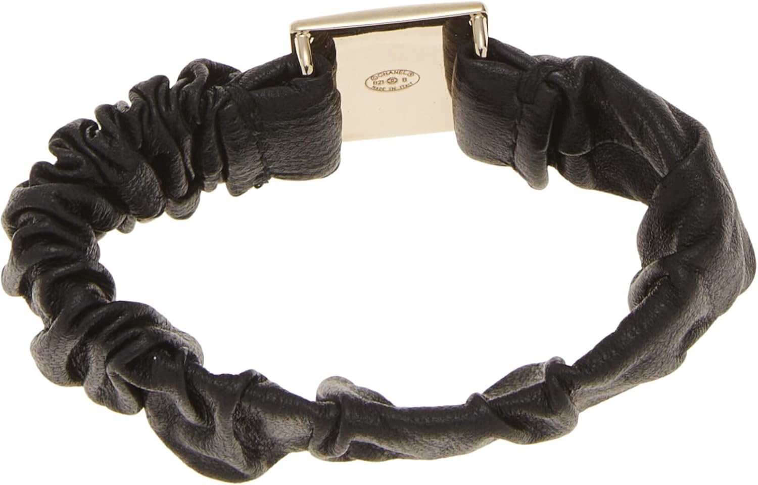 CHANEL PRE-LOVED BLACK LAMBSKIN 'CC' HAIR TIE, BLUE